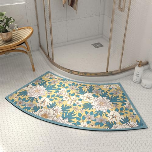 PRELGOSP Duschvorleger Eckdusche, Badematte Fächerförmig aus Kieselgur, rutschfest Waschbarer Gebogene Duschmatte Halbrund, die Sich Perfekt an Eine Runddusche Anpasst,B,45x100cm