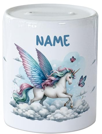 GRAZDesign Spardose Einhorn mit Namen personalisiert, schönes Geldgeschenk für Mädchen, Sparbüchse Keramik