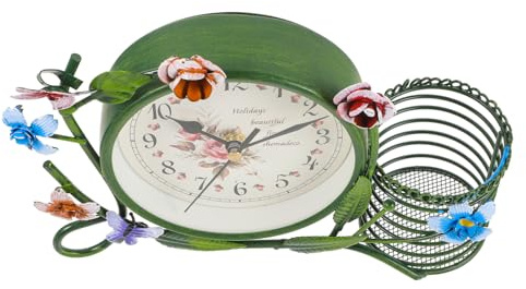 FUNOMOCYA Reloj De Mesa Vintage Creativo De Hierro Rústico Silencioso Sin Decoración para Salón y Oficina Estilo Retro Elegante Grande Color Verde