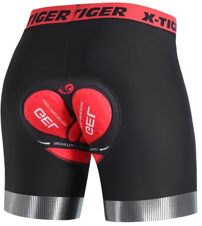 X-Tiger Cykelunderbyxor herr 5D vadderade cykelbyxor herr cykelbyxor MTB underkläder cykel korta byxor, svart-röd, XXL