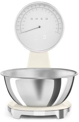 Smeg 50's Style Analogue, Rechargeable Digital Kitchen Scales, Removable Stainless Steel Bowl, LCD display, Cream, KSF01CRWW