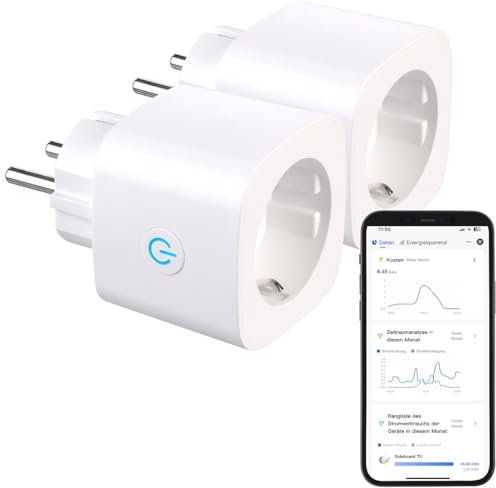 Luminea Home Control WLAN Steckdosen TUYA: 2er-Set 2in1-WLAN-Steckdose, bidirektionale Strom-Messung, 16 A, App (Stromzähler Steckdose Solar, Alexa Steckdosen Smart Plugs)