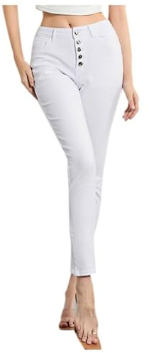 ORANDESIGNE Jeans Elasticizzati da Donna Jeggings a Vita Alta Stretchy Pantaloni Casual Slim Elasticizzati Attillati in Denim D Bianco XXL