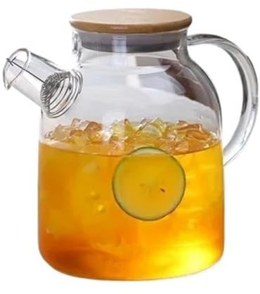 guiling-1986 Brocca Acqua Brocca in Vetro borosilicato Trasparente da 1,8 l, Grande teiera Trasparente, bollitore for Bevande Calde/Fredde e Latte Caraffa Acqua(1800ML)