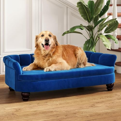 SEYNAR Hundesofa, bequemes Haustiersofa für große und mittelgroße Hunde, weiches Samtkissen, langlebige Hundemöbel für Wohnzimmer, waschbares Hundebett für Couch (Navy)