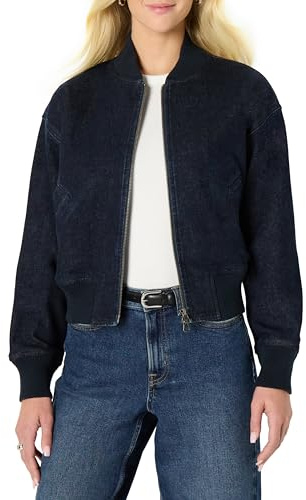 Amazon Essentials Women's (Demi's Pick) Relaxed-Fit Denim Bomber Jacket, Rinse Denim, Medium