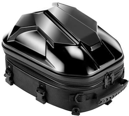 SUNPIE Motorcycle Tail Bag 15L-20L Expandable Motorcycle Luggage Backpack Helmet Bag ABS Hard Shell Waterproof Motorbike Storage Bags, Dual Use Luggage Rucksacks with Storage(Black)