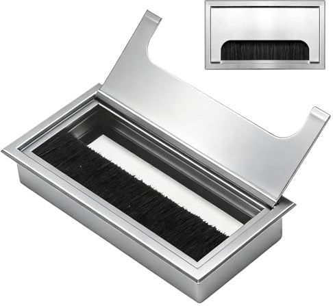 Kabelgenomföring av skrivbord, kabelgenomträngning skrivbord, med integrerad borste och klaff för kabelorganisering på kontoret eller hemmet, rektangulär svart matt 80 x 160 mm (vit)