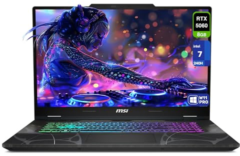 msi Cyborg 17 Gaming Laptop, Intel 7-240H, 96 GB DDR5 RAM, 2 TB PCIe SSD, 17.3 FHD (1920x1080) 144Hz Display, Nvidia G-Force RTX 5060, 4-Zone RGB Keyboard, W11 Pro, Translucent Black