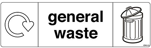 stika.co Pack of 2 General Waste Recycling Signs - WRAP Recycle Now Self-Adhesive Vinyl Stickers, 200 x 60mm - BS EN ISO 7010 Compliant Bin Labels