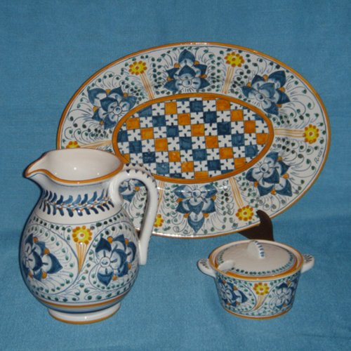 Ceramica dipinta a mano RICCERI: decoro PALMETTE Formaggiera 10cm