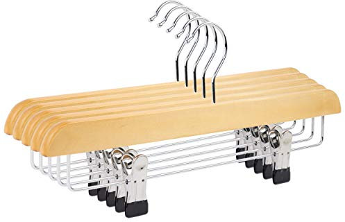 The Hanger Store 5 Wooden Trouser, Skirt Hangers With Clips, Coat Clothes Hangers