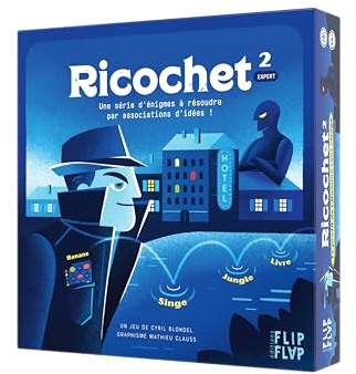 RICOCHET 2: Den ansiktslösa människans profil - brädspel - utrednings- och avdragsspel - idéförening - solo- eller kooperativt spel - 30 pussel - ordlek - gissningar - rebus