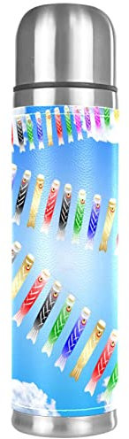 Thermoskanne mit japanischem Karpfenhimmel, vakuumisolierte Wasserflasche, kompakter Edelstahl-Kaffee-Reisebecher, 500 ml