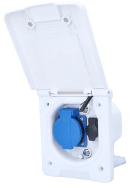 as - Schwabe Multifunktions-Einbausteckdose 240V/16A - weiß, 62473 | Schutzkontaktsteckdose, 2x SAT, 1 x 12V DC - Klappdeckel mit Magnetverschluss - UV-beständig - IP44 - hohe Brandschutzklasse