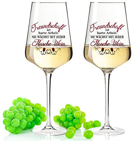 GRAVURZEILE Leonardo Weinglas mit UV-Druck - Freundschaft ist harte Arbeit - Lustige Geschenke - Geburtstagsgeschenk für Männer & Frauen sowie Mama & Papa - Geeignet als Weißweingläser Farbe Puccini