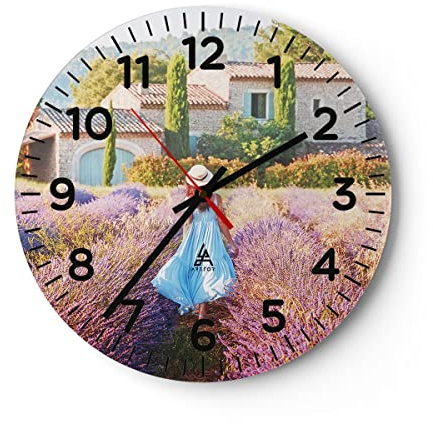 Modern Wanduhr Boho Heidekraut Frau 40x40cm Rund Groß Wand Uhr Glas Analog Zimmeruhren Küche Büro Wohnzimmer Glasuhr Wall Clock Dekoration Design Wanddekoration Küchenuhr C4AR40x40-4420