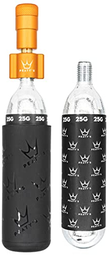 Peaty's Holeshot CO2 Inflator - Reifenfüller Fahrrad mit 2 x 25g CO2 Kartusche, Aufblaskopf und Frostschutzhülle, Fahrradpumpe Alternative zur Luftpumpe, Geeignet für Presta-Ventile