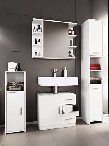 VCM 4-TLG. Badmöbelset | Badmöbel | Set aus Unterschrank, Midischrank, Hochschrank und Spiegelschrank | Badezimmermöbel - Zalo III