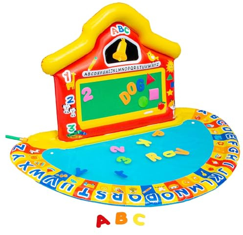 BANZAI Jr. School Splash Inflatable Water Play Mat, 58 x 36 x 30 Educational Outdoor Splash Pad for Kids with 39 Letters, Numbers, and Shapes