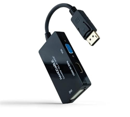 NANOCABLE 10.16.3301-ALL - Conversor DISPLAYPORT a HDMI/DVI/VGA, 20 cm, Color Negro