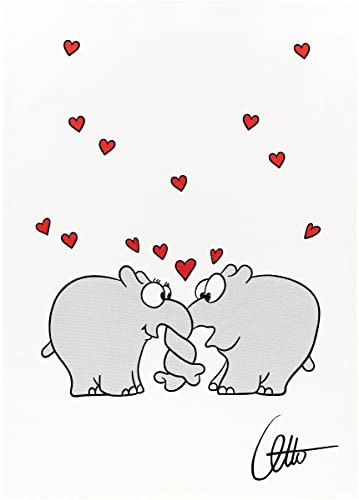 KRACHT Geschirrtuch Halbleinen Druck Ottifant Herzen 50x70 cm