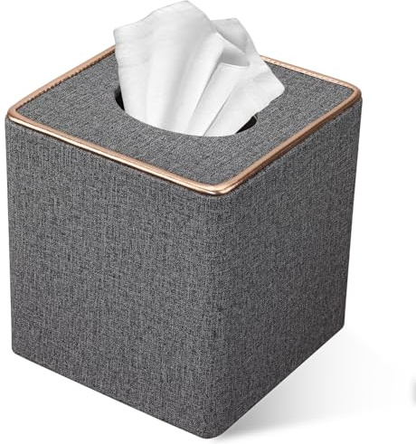 LADSTAG Taschentuchbox Taschentuchspender aus Leder, Kosmetiktücher Box,Quadrat Tücherbox Taschentücher Box Tissue Cover, B×T×H: 13.5 × 13,5 × 14,7 cm - Grau