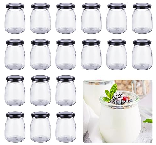 WOPPLXY Lot de 18 bocaux en verre de 200 ml avec couvercles en métal – Bouteilles en verre pour yaourt chia, pudding – Petits pots à dessert