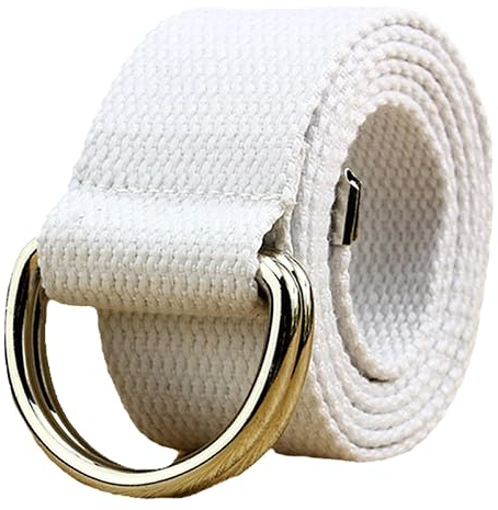 Herren- Und Damen-Doppelring-Canvas-Gürtel, Geflochtener Stoff, Lässig Mit Metall-Doppel-D-Ring, Leichter, Atmungsaktiver Gurtband, Verstellbar, Jeans-Bundgürtel, Lässiger Sportgürtel, Weiß, 14