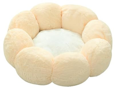 DOTBUY-SHOP Hundebet Rundes Katzenbett, Blumen Hundekissen Grosse Hunde Donut Kissen, Plüsch-Hundekorb Hundebett Waschbar, für Groß Hunde, Katzen und Herbst und Winter (55cm,Gelb)
