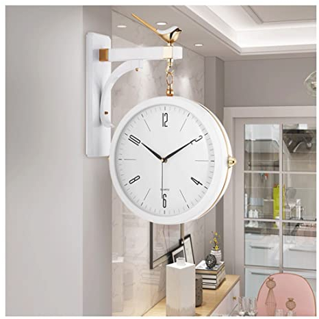 Antik Retro Bahnhofsuhr Retro doppelseitige Wanduhr, europäischer nordischer Vogel Licht Luxus Wanduhr, einfache Dekoration Wanduhr for Wohnzimmer Home zweiseitige Wandhängeuhr Wanduhr Doppelseitig (