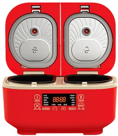 Cuociriso Elettrico Professionale, Cuociriso Multifunzione Integrato Doppio Interno da 1,5L+1,5L, Rivestimento Antiaderente, Appuntamento 12H, Controllo Preciso della Temperatura a Doppio Senso red