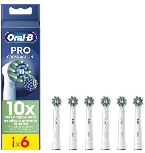 Oral-B CrossAction Cabezales de Recambio Originales, Blanco, Pack de 6 | Recambios para Cepillo de Dientes Eléctrico Oral B Pro, con Indicador de Uso, Eliminación de La Placa Bacteriana
