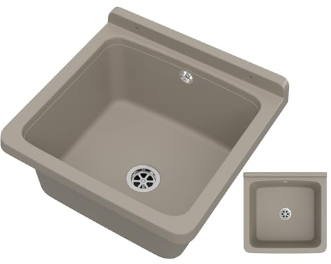 GRANITAN Lavandino da Esterno Moderno per Garage e Lavanderia - Lavatoio per Installazione Interna ed Esterna - Pilozzo da Esterno Giardino - 40x38x22,8 cm - Beige