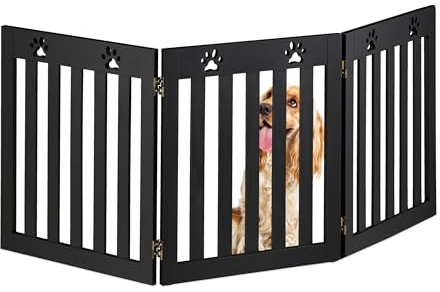 Relaxdays Hundeabsperrgitter, freistehendes Schutzgitter, HxB: 60 x 153 cm, MDF, zusammenklappbares Türgitter, schwarz