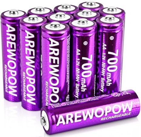 Ni-Mh Rechargeable AA Solar Batteries 1.2v 700mAh Pre Charged Double A Batteries for Solar Lights,Lawn Lamps,Other Everyday Electronic(Pack of 12)