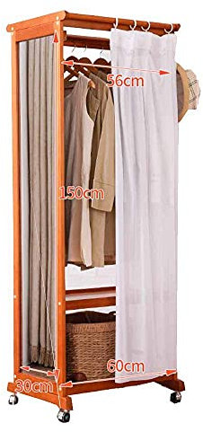Generisch Clothes Rack Kleidergarderobe bodenmontierter Kleiderständer mit Spiegel Kleiderständer mit Riemenscheibe Ganzkörperspiegel Staubvorhang Kleiderbügel aus Holz im europäischen Stil SCHL