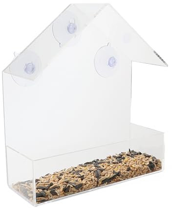 DIVCHI Vogelfutterstation mit Sichtfenster und starken Saugnäpfen, Kunststoff, Wildvogel-Futterhaus, Vogelfutterspender für Garten, Outdoor, Hinterhof, Wildtiere, kleine Vögel (20,3 cm)