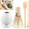 Lot de 4 balais à matcha avec cuillère à matcha, poils de 70, porte-pinceaux à thé en céramique, accessoires pour matcha, poudre de matcha