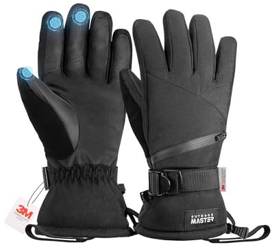 OutdoorMaster Ski Schnee-Handschuhe für Frauen & Männer, 3M Thinsulate Winter Warm Snowboard Handschuhe Screen Touch, Thermal Waterproof mit Doppeltasche für Skifahren, Snowboarden