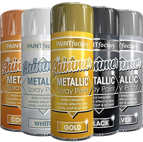 AlezyB 5 Mix Cans Metallic spray paint 200ml Multipurpose AerosoL,Gold Silver Copper Black White Quick and Fast Drying and Excellent Coverage for Metal, Wood, Plastic - A6
