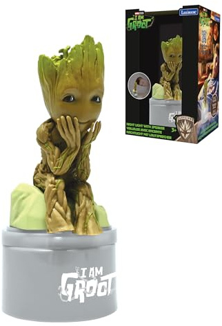 Lexibook, Marvel Guardians of the Galaxy, Groot Nattlampa med högtalare för barnrummet, mjukt ljus, batteridriven, grå/brun, NS01GG