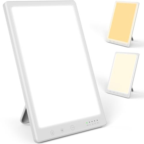 Bravmate lampe de jour 10000 Lux, contrôle tactile lampe solaire sans UV avec 3 températures de couleur, lumière du jour avec support réglable à 45 ° pour le lieu de travail ou la maison