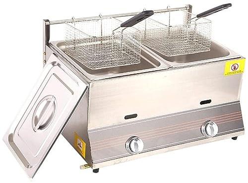 YANDDEA Gas Fritteuse Edelstahl-Gasfritteuse, Deep Fryer 6L/12L Fritteuse, mit Abnehmbaren Körben Und Deckel, für Pommes-Frites-Restaurants, Supermärkte, Fast-Food-Stände,12L