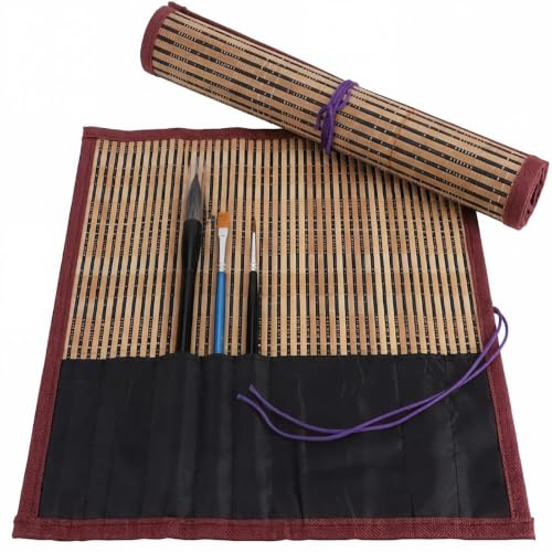 Baxnore Artist Paint Brush Holder, Bamboo Art Brush Roll up Pouch, Pencil Makeup Roll up Storage Pouch for Curtain Pack Art Supplies