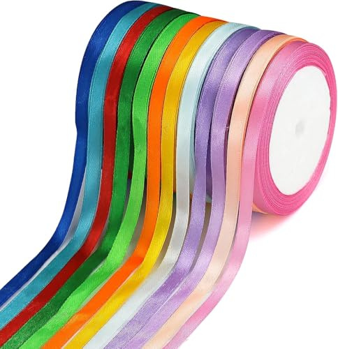 12 pezzi nastro di raso decorativo, 6 mm x 22 m, nastri colorati, nastrino per bomboniere, multicolore, per decorazione di costumi, torte, album di ritagli, confezioni regalo, feste, matrimoni