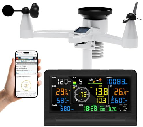 Urageuxy 14-in-1 Wetterstation Wlan, Wetterstation mit Regenmesser, Windmesser, Innen-/Außenthermometer, Hygrometer, Luftdruck, UV-Index, Wettervorhersage, Mondphasen, für Haus und Garten