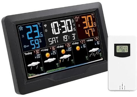 Estación meteorológica inalámbrica Tuya Reloj despertador meteorológico WiFi con pantalla Color Reloj despertador meteorológico Multifunción con hora Fecha despertador Temperatura y humedad interior y