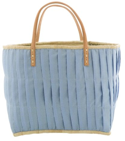 Rice Raffia Einkaufstasche Türkis Groß Strandtasche Handtasche Shopper Einkaufsbeutel Henkeltasche mit Karomuster aus Natürlichem Raffia Material 36 x 24 x 33 cm