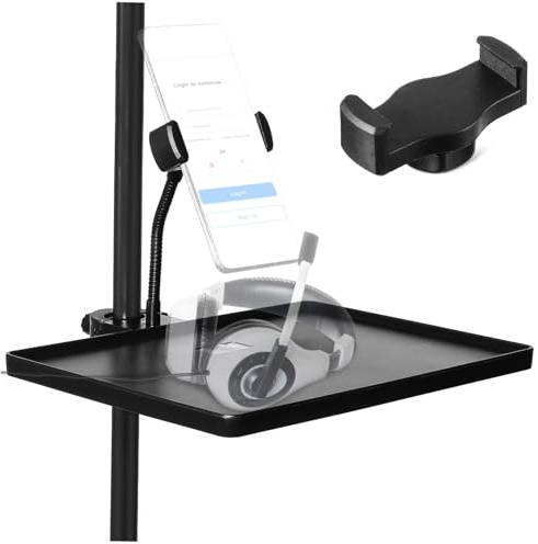 Aufklemmbare Mikrofonhalterung mit Soundkartenfach für Tablette und Handy | Abs Gehäuse, Höhenverstellung mit Allround Verriegelung, für Karaoke und Bühnenauftritt